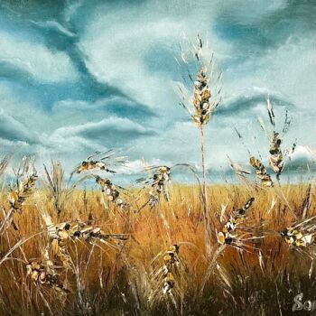 Painting titled "Ukrainian field" by Kateryna Soroka (KattieArt), Original Artwork, Oil