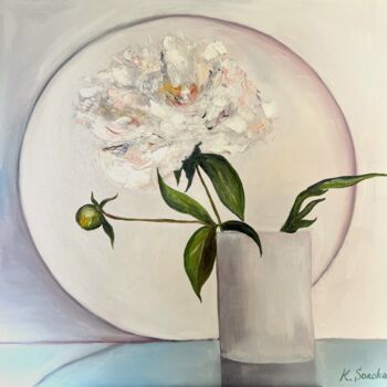 Painting titled "White flower" by Kateryna Soroka (KattieArt), Original Artwork, Oil