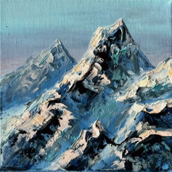 Painting titled "Majestic Alps Minia…" by Kateryna Soroka (KattieArt), Original Artwork, Oil