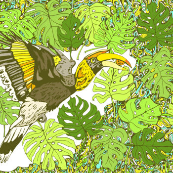 Arts numériques intitulée "Great hornbill" par Kateryna Svyrydova, Œuvre d'art originale, Travail numérique 2D