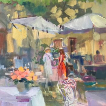 Painting titled "Am Marktplatz, Rose…" by Katharina Valeeva, Original Artwork, Oil Mounted on Wood Stretcher frame