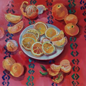 Malerei mit dem Titel "Stillleben mit Oran…" von Katharina Valeeva, Original-Kunstwerk, Öl Auf Keilrahmen aus Holz montiert