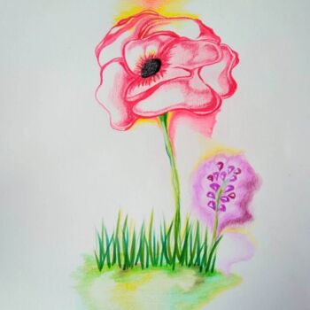 Drawing titled "Red Flower" by Kathia Donaté, Original Artwork, Pencil