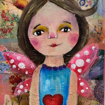 Картина под названием "Angel painting with…" - Kathi Halickman, Подлинное произведение искусства, Коллажи