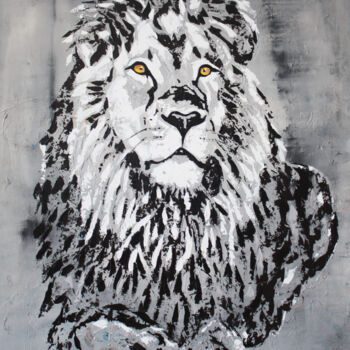 Painting titled "THE KING LION CECIL…" by Kathleen Artist, Original Artwork, Acrylic