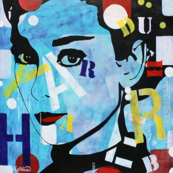 Painting titled "Audrey Hepburn, ORI…" by Kathleen Artist, Original Artwork, Acrylic Mounted on Wood Stretcher frame