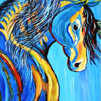 Pintura titulada "Blue Horse" por Kathleen Artist, Obra de arte original, Acrílico