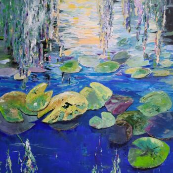 Ζωγραφική με τίτλο "Morning at the pond" από Kathrin Flöge, Αυθεντικά έργα τέχνης, Ακρυλικό Τοποθετήθηκε στο Ξύλινο φορείο σ…