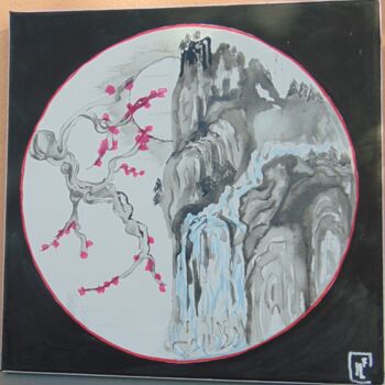 Disegno intitolato "la cascade" da Kathy, Opera d'arte originale, Carbone Montato su Telaio per barella in legno