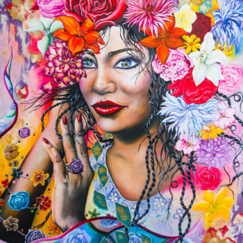 Pintura titulada "La Femme Fleur" por Katherine Marie A., Obra de arte original, Oleo