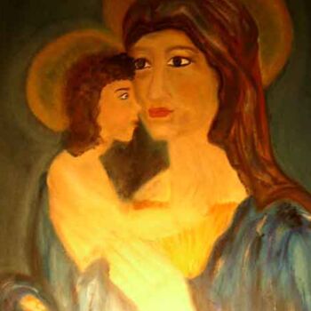 Painting titled "Madonna e figlio" by Kathy Leoni, Original Artwork, Oil