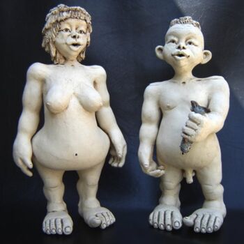 Sculpture titled "koppel people visser" by Kathy Vandamme, Original Artwork, Terra cotta