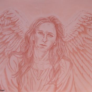 Drawing titled "Ange ou démon" by Kati Caudéran-Mounié, Original Artwork, Conté
