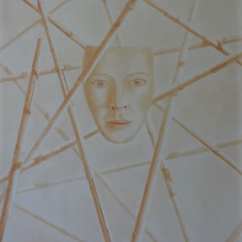 Drawing titled "Le Sortilège" by Kati Caudéran-Mounié, Original Artwork, Conté Mounted on Glass