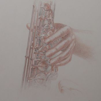 Drawing titled "Le don musical" by Kati Caudéran-Mounié, Original Artwork, Pencil