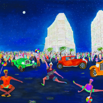 Malerei mit dem Titel "La parade" von Katia De Carvalho, Original-Kunstwerk, Öl Auf Keilrahmen aus Holz montiert