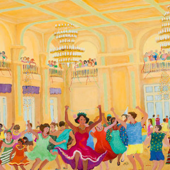 「bal carnaval des je…」というタイトルの絵画 Katia De Carvalhoによって, オリジナルのアートワーク, オイル ウッドストレッチャーフレームにマウント