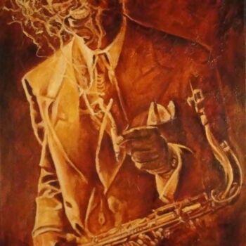 Painting titled "JAMES MOODY" by Katia Fondecave, Original Artwork, Oil Mounted on Wood Stretcher frame