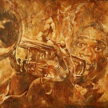 Painting titled "LOUIS ARMSTRONG II" by Katia Fondecave, Original Artwork, Oil Mounted on Wood Stretcher frame