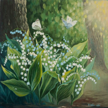 Painting titled "Lilies of the valley" by Katia Zhevno, Original Artwork, Oil