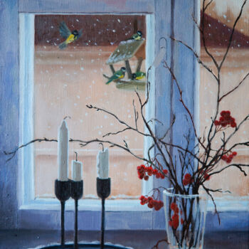 Painting titled "Viburnum and the fi…" by Katia Zhevno, Original Artwork, Oil