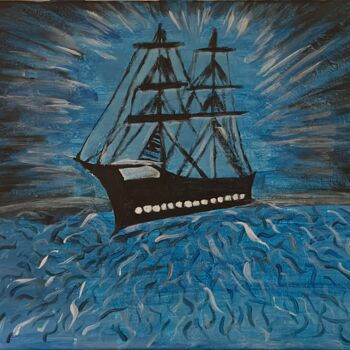 Malarstwo zatytułowany „Boat in ocean” autorstwa Katica Sudarić, Oryginalna praca, Akryl