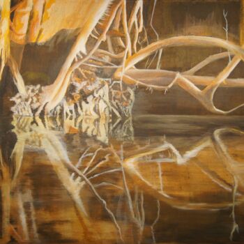 Schilderij getiteld "Mangroves" door Katie Simonetti, Origineel Kunstwerk, Acryl Gemonteerd op Frame voor houten brancard
