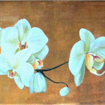 Painting titled "Phalaenopsis bijoux" by Katie Simonetti, Original Artwork, Watercolor Mounted on Wood Stretcher frame