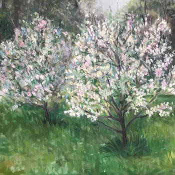 Painting titled "Apple Blossom" by Katie O'Looney, Original Artwork, Oil Mounted on Wood Stretcher frame