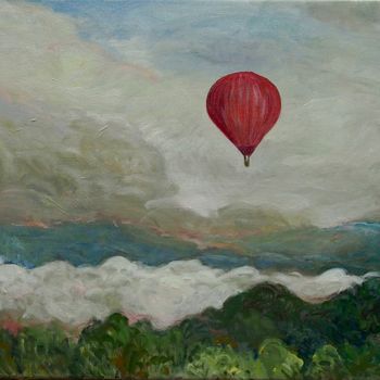 Painting titled "Red Balloon" by Katie O'Looney, Original Artwork, Oil Mounted on Wood Stretcher frame