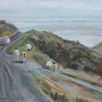 Pintura intitulada "Sheep on the road D…" por Katie O'Looney, Obras de arte originais