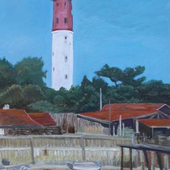 Painting titled "lighthouse Cape Fer…" by Katie O'Looney, Original Artwork, Oil Mounted on Wood Stretcher frame