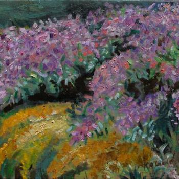 Pintura intitulada "purple and yellow f…" por Katie O'Looney, Obras de arte originais