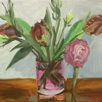 Картина под названием "Цветы в розовом ста…" - Kate Kozlova, Подлинное произведение искусства, Масло