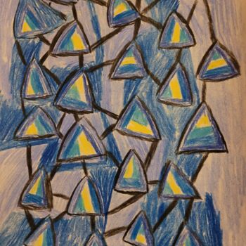 Pittura intitolato "Triangels Blue Yell…" da Katja Bock, Opera d'arte originale, Matite colorate