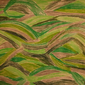 Peinture intitulée "Green Waves" par Katja Bock, Œuvre d'art originale, Conté