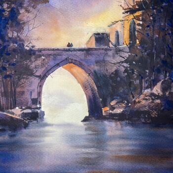 Malerei mit dem Titel "Bridge" von Katja Vollmer, Original-Kunstwerk, Aquarell