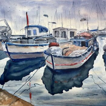 Peinture intitulée "Old Boats" par Katja Vollmer, Œuvre d'art originale, Aquarelle