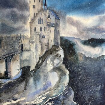 Painting titled "Schloss Lichtenstei…" by Katja Vollmer, Original Artwork, Watercolor