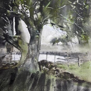 Painting titled "Fanal Forest" by Katja Vollmer, Original Artwork, Watercolor