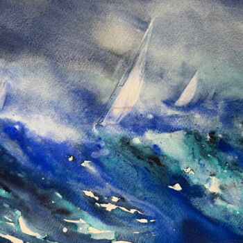 Painting titled "Emotions of the sea…" by Katja Vollmer, Original Artwork, Watercolor