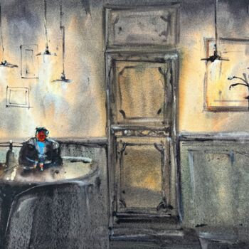 Schilderij getiteld "Evening in Cafe" door Katja Vollmer, Origineel Kunstwerk, Aquarel