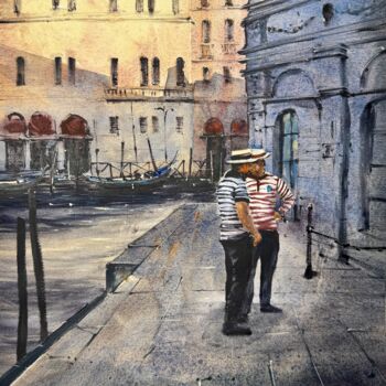 Painting titled "Gondoliers. Another…" by Katja Vollmer, Original Artwork, Watercolor