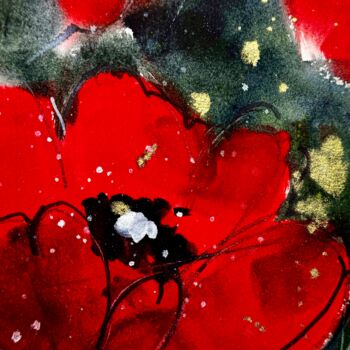 Peinture intitulée "Red flower #1 with…" par Katja Vollmer, Œuvre d'art originale, Aquarelle