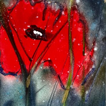 绘画 标题为“Red flower #2 with…” 由Katja Vollmer, 原创艺术品, 水彩