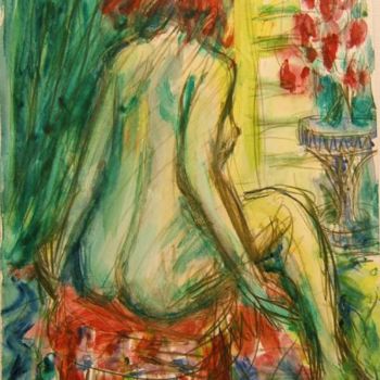 Malerei mit dem Titel "Sitting Female Nude" von Katerina Koehlerova, Original-Kunstwerk, Öl