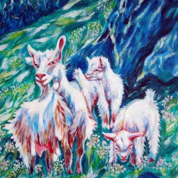 Painting titled "goats-family.jpg" by Katreen Queen, Original Artwork, Acrylic