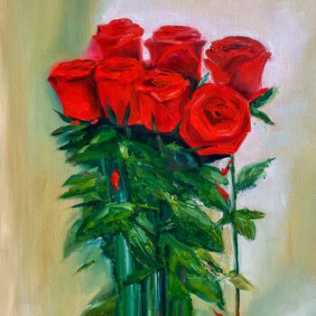 Schilderij getiteld "Red roses" door Katrin Gergert, Origineel Kunstwerk, Olie