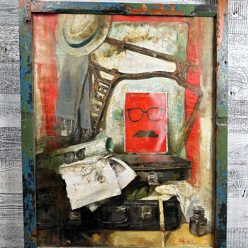 Painting titled "Collector's suitcase" by Katrin Rymsha, Original Artwork, Oil Mounted on Wood Stretcher frame