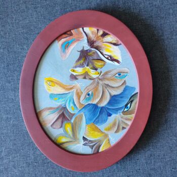 Painting titled "Colorful moths, but…" by Katrin Savich, Original Artwork, Oil Mounted on Wood Stretcher frame